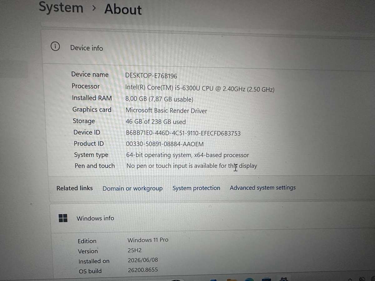 LENOVO L470 LAPTOP PC  - CORE I5-6300 - 8GB - 238GB STORAGE - WINDOWS 11 PRO