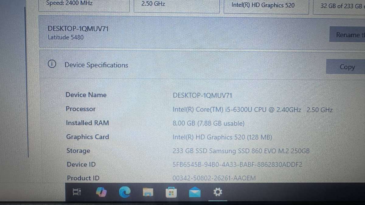 DELL LATITUDE 5480    Core i5  8 GB  RAM  250 GB SSD Windows 10 Pro