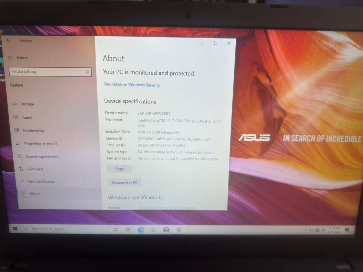 ASUS X543 - Core i3 7th Gen - 4 GB RAM - 1TB  - With box excellent condition - 30 day warranty