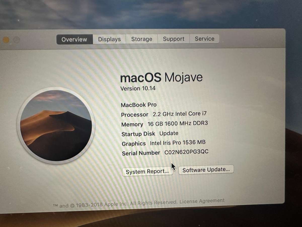 Clearance : Apple macbook Pro Retina 15"-Core i7-16 GB RAM - 250 GB STORAGE - Randomly switches off