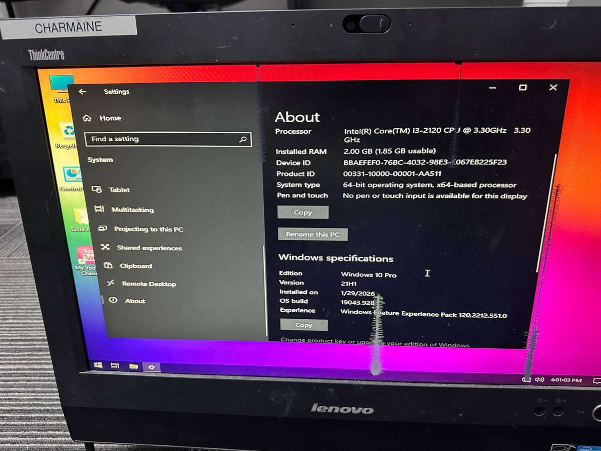 a3- Lenovo ThinkCentre Desktop - ICore i3 - 2GB RAM - Windows 10 Pro- 465 GB Storage
