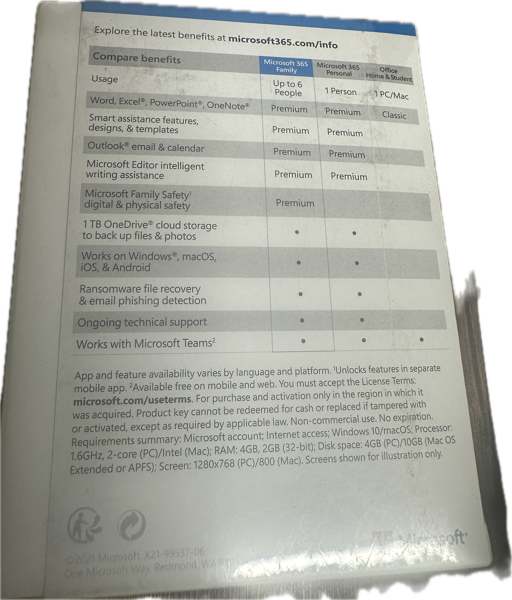MICROSOFT OFFICE 365  - FAMILY UP TO 6 PEOPLE - 12 MONTH SUBSCRIPTION - PC , MAC AND MOBILE