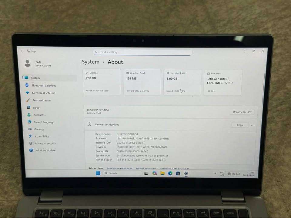 Dell latitute 3340 (2-in1)  i3 12th gen 256gb SSD 8gb ram