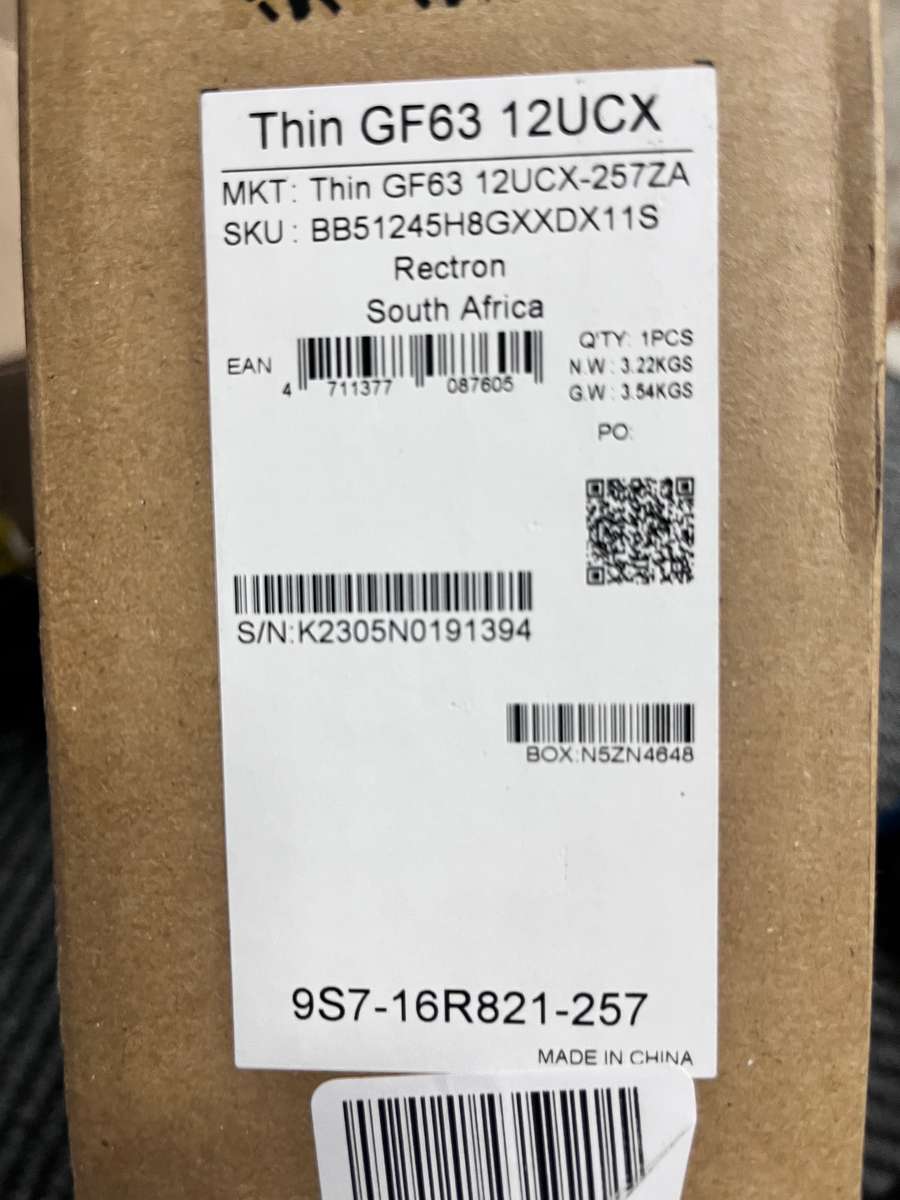 Brand New MSI GF63 12ucx I5 12thgen Nvidia GTX 2050, in box