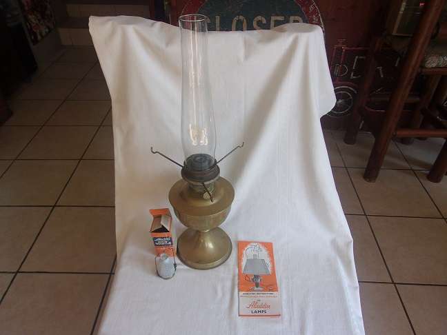 Vintage brass Aladdin 23 lantern with chimney, mantle & instructions