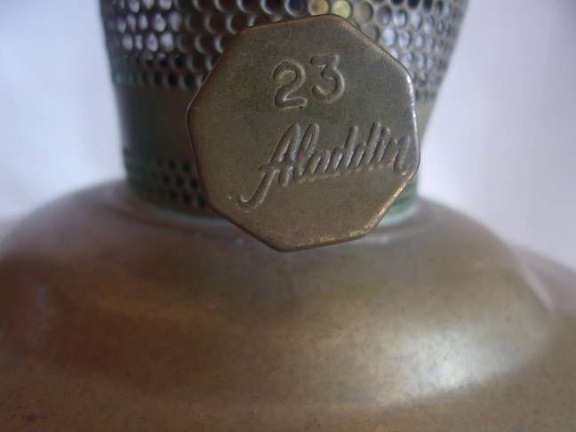 Vintage brass Aladdin 23 lantern with chimney, mantle & instructions