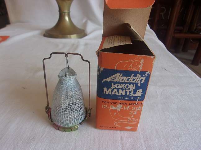 Vintage brass Aladdin 23 lantern with chimney, mantle & instructions