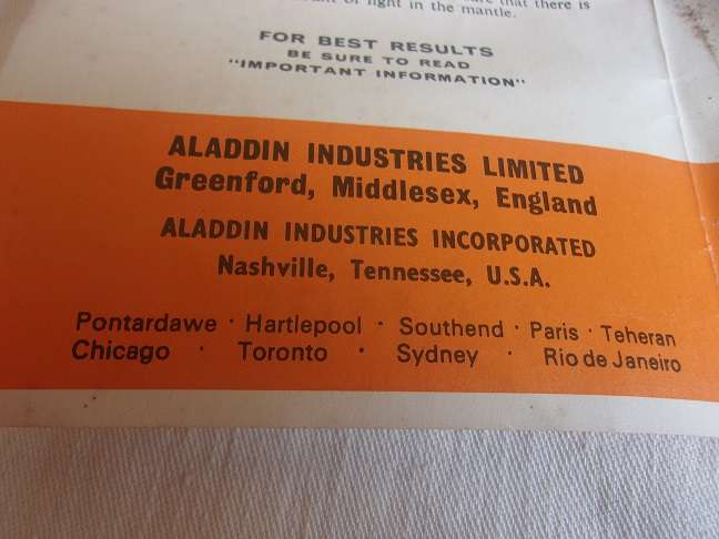 Vintage brass Aladdin 23 lantern with chimney, mantle & instructions