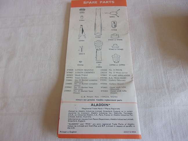 Vintage brass Aladdin 23 lantern with chimney, mantle & instructions