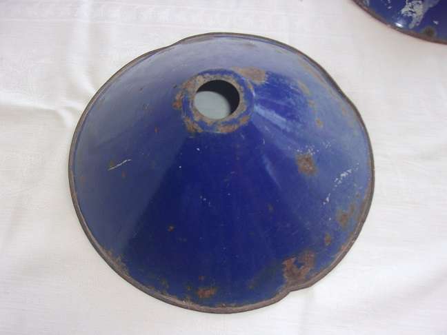 3 Vintage industrial navy blue conical enamel pendant light shades for 1 bid