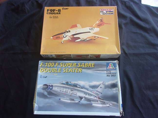 Italeri 1:72 Super Sabre & Hasegawa Couger model plane kits for 1 bid