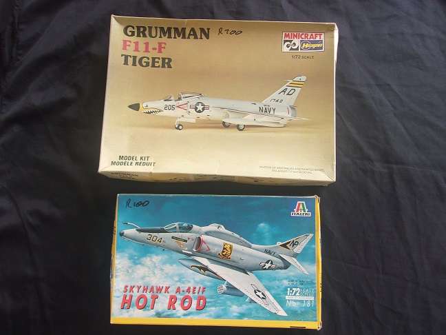 Italeri 1:72 scale Skyhawk Hot Rod & Hasegawa Grumman Tiger model plane kits for 1 bid
