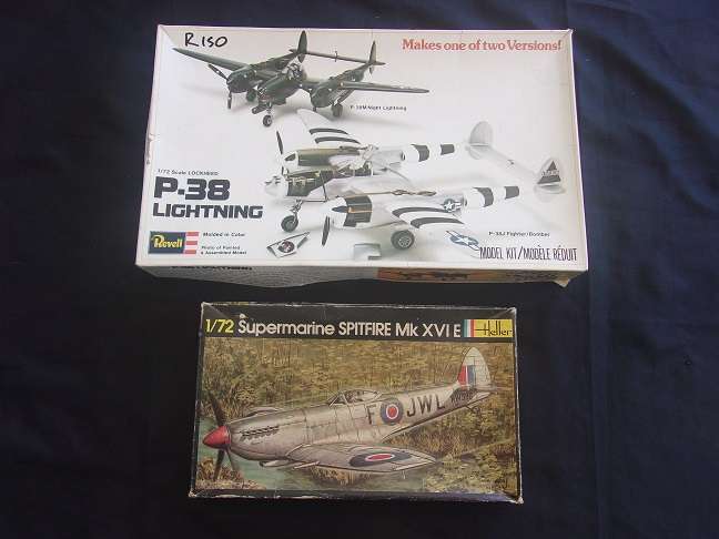 Revell 1:72 scale P-38 Lightning & Heller Supermarine Spitfire model plane kits for 1 bid