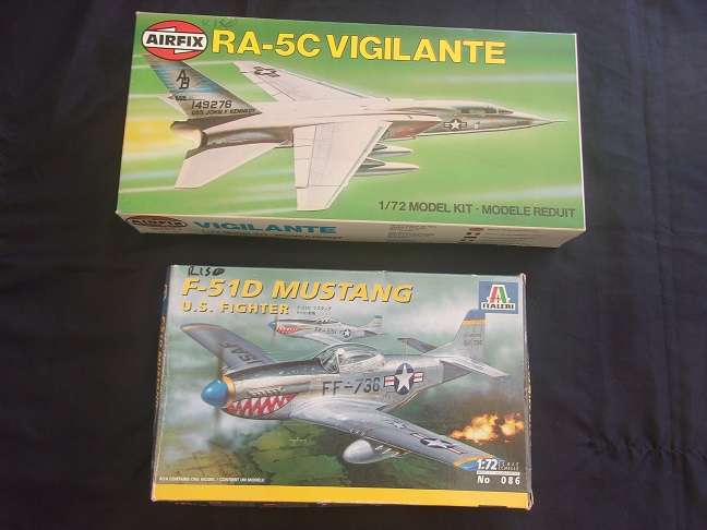 Italeri 1:72 scale Mustang Fighter & Airfix Vigilante model plane kits for 1 bid
