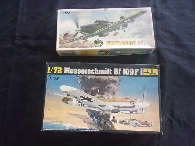 Heller 1:72 scale Messerschmitt & Airfix Hawker Hurricane model plane kits for 1 bid