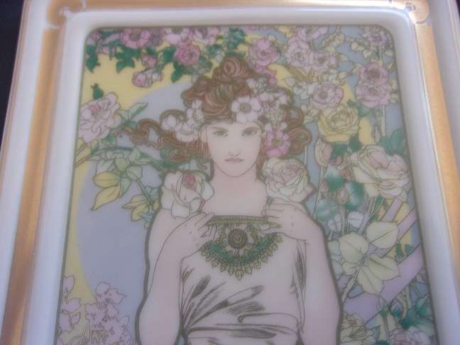 3 Vintage Hutschenreuther Selb art nouveau wall plaques by Alfons Mucha - The Flowers