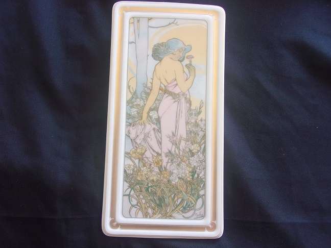 3 Vintage Hutschenreuther Selb art nouveau wall plaques by Alfons Mucha - The Flowers