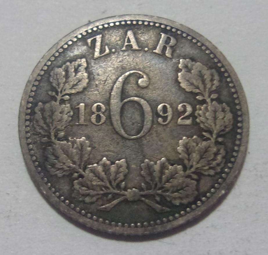 1892 ZAR 6 Pence coin