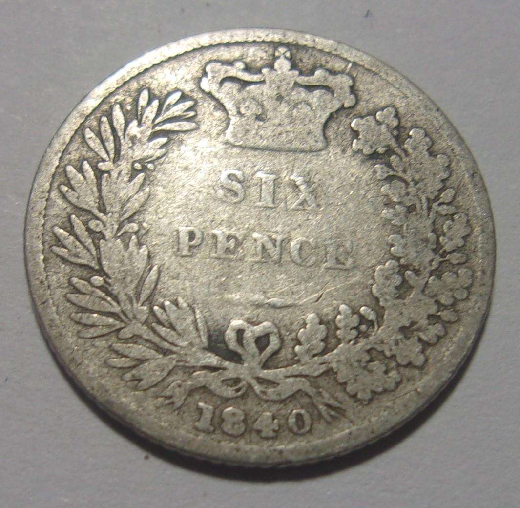 1840 silver British 6 Pence coin