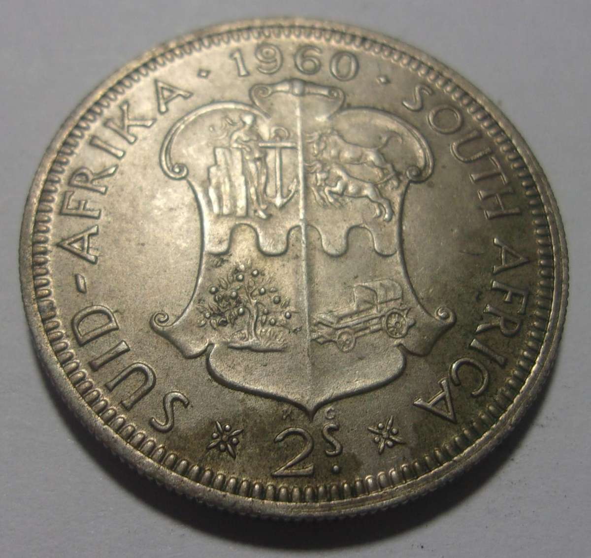 1960 silver South Africa 2 Shillings coin