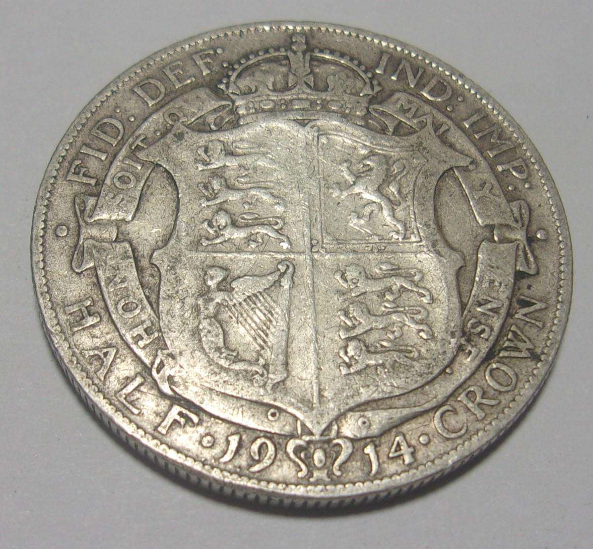 1914 silver British Half Crown coin