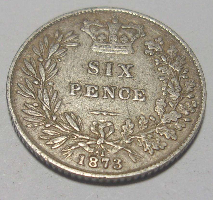 1873 silver British 6 Pence coin - nice coin