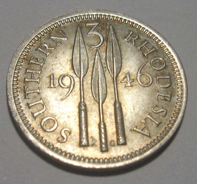1946 silver Southern Rhodesia 3 Pence coin
