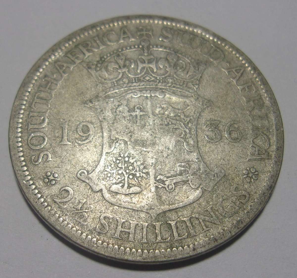 1936 silver South Africa 2 1/2 Shillings coin