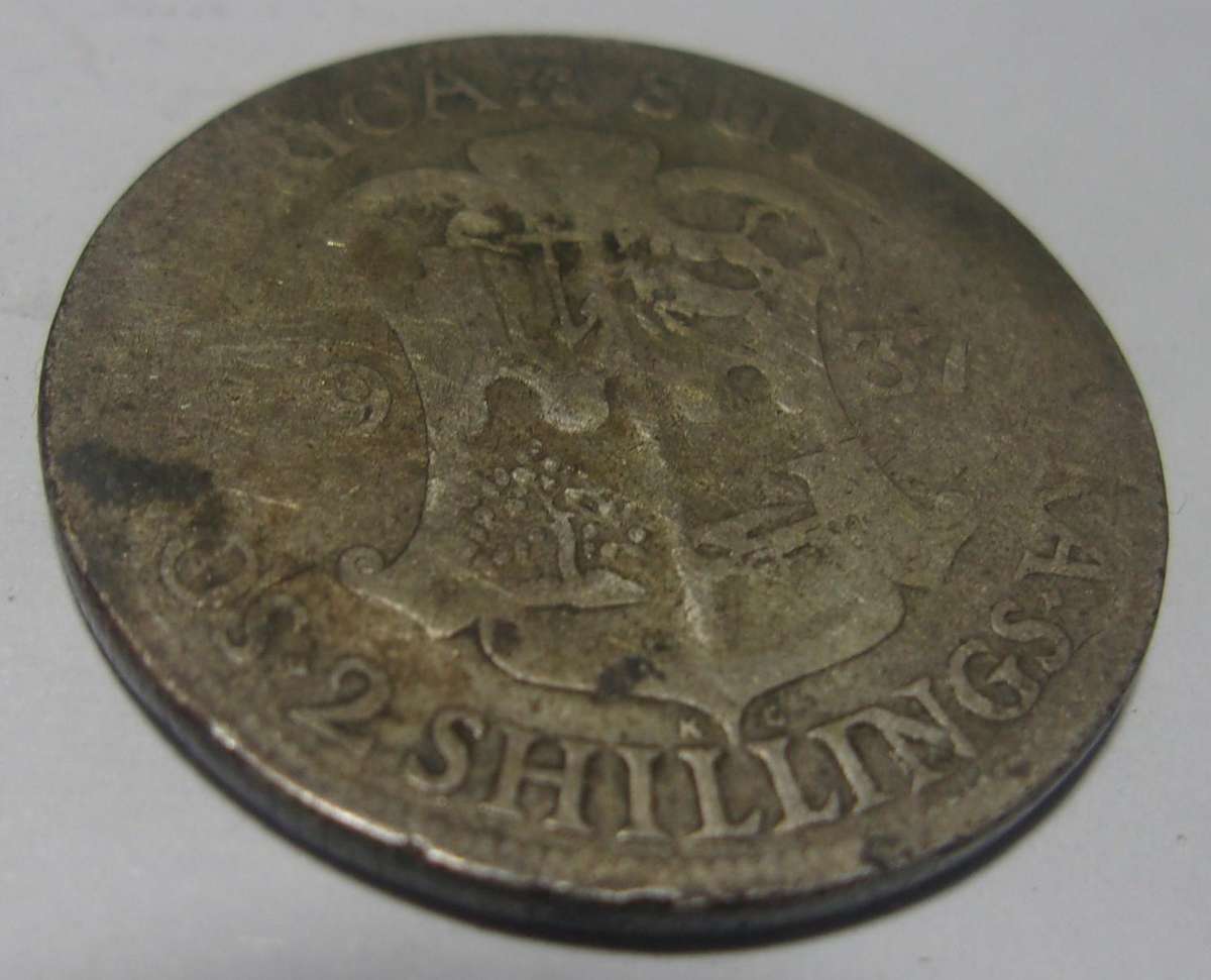1937 silver South Africa 2 Shillings coin