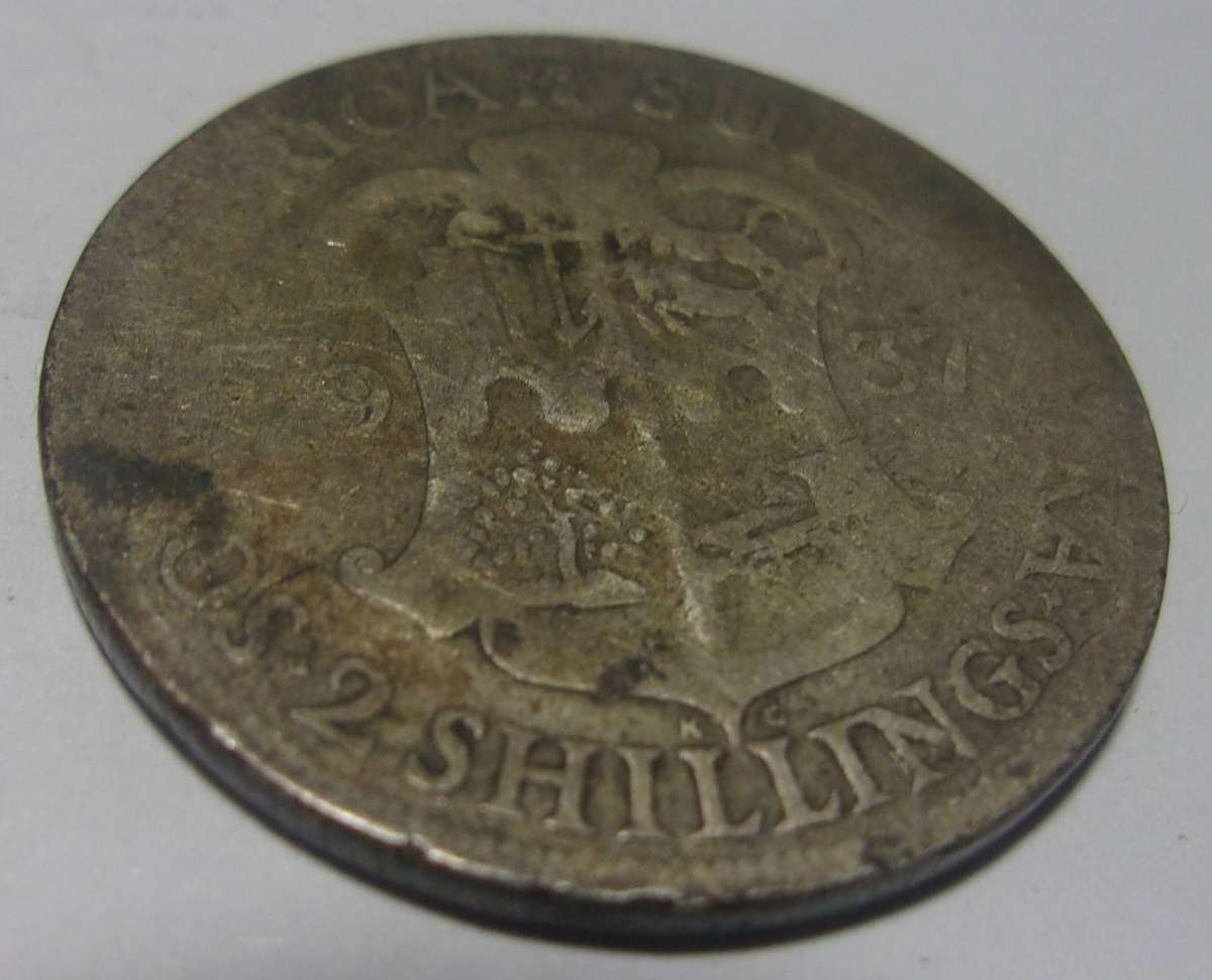1937 silver South Africa 2 Shillings coin