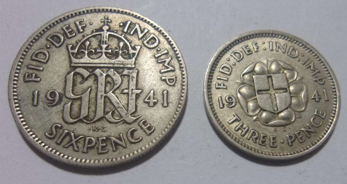 1941 silver British 6 and 3 Pence coins for 1 bid