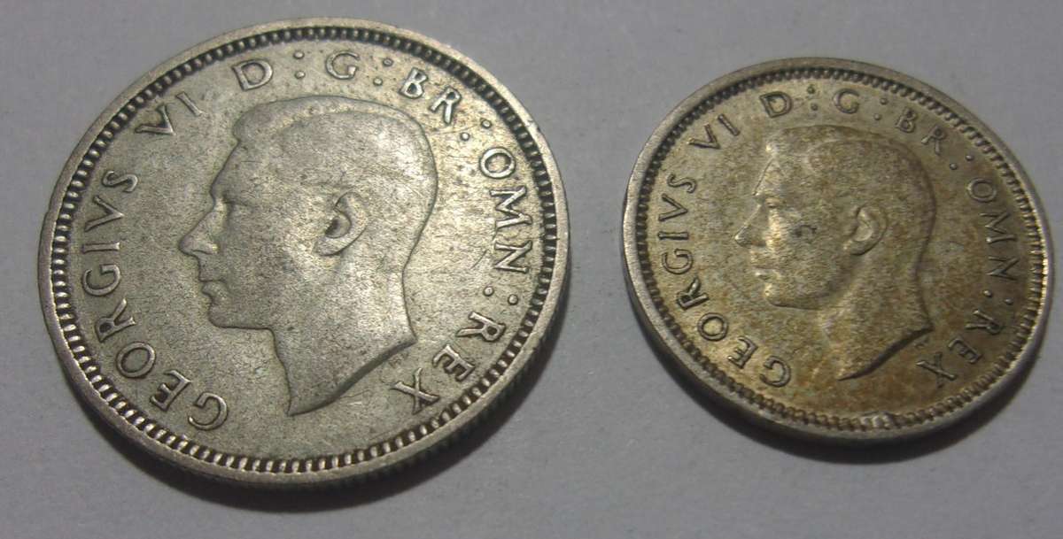 1941 silver British 6 and 3 Pence coins for 1 bid