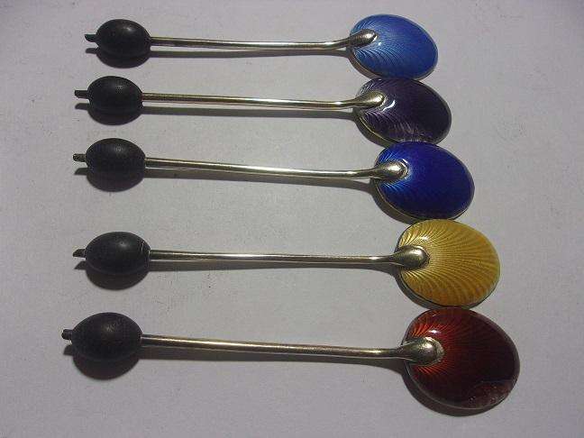 5 Sterling silver coffee bean spoons & Sterling silver blade butter knife