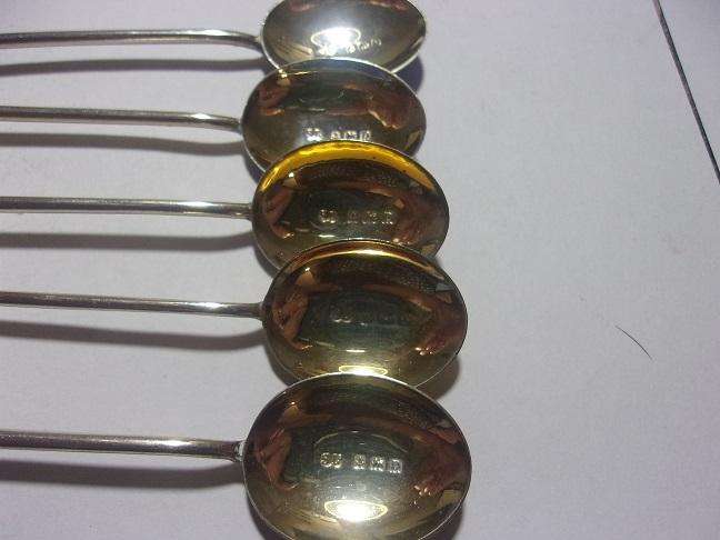 5 Sterling silver coffee bean spoons & Sterling silver blade butter knife