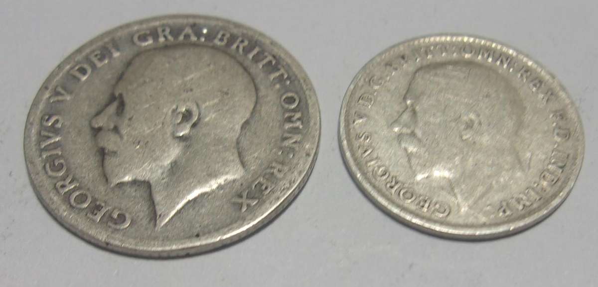 1918 silver British 6 and 3 Pence coins for 1 bid