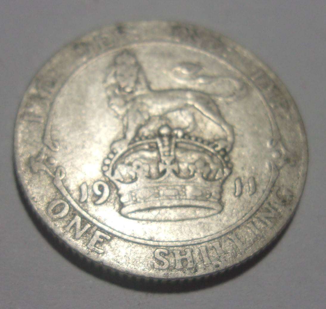 1911 silver British One Shilling coin