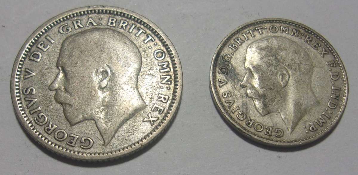 1925 silver British 6 and 3 Pence coins for 1 bid - nice coins