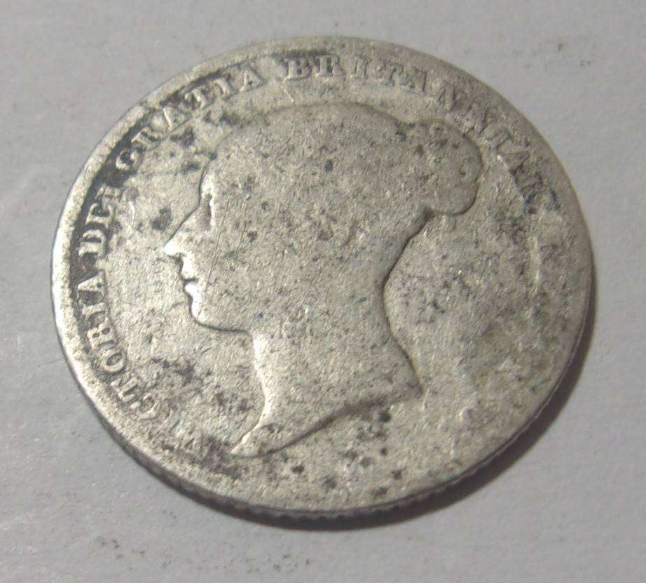 1855 silver British 6 Pence coin - has wear