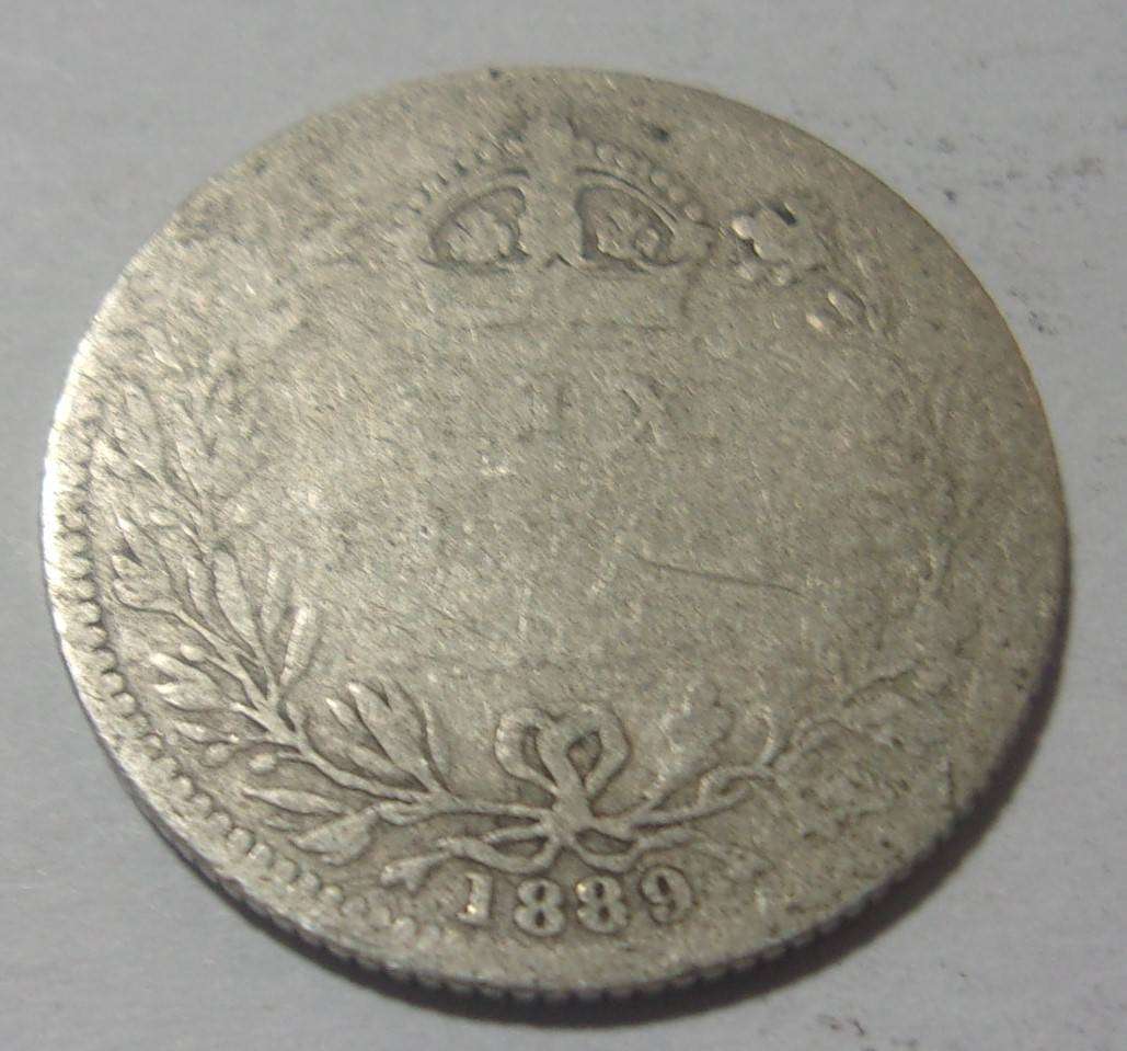 1889 silver British 6 Pence coin