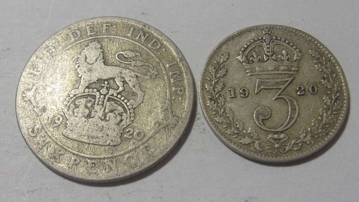 1920 silver British 6 and 3 Pence coins for 1 bid