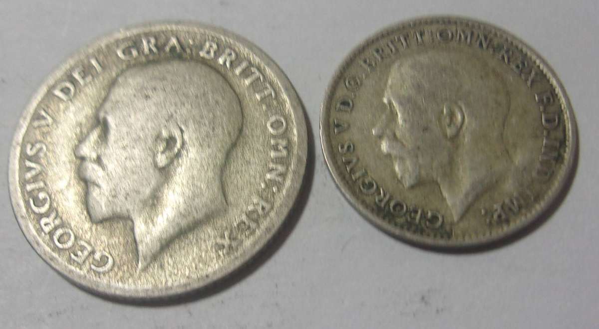 1920 silver British 6 and 3 Pence coins for 1 bid
