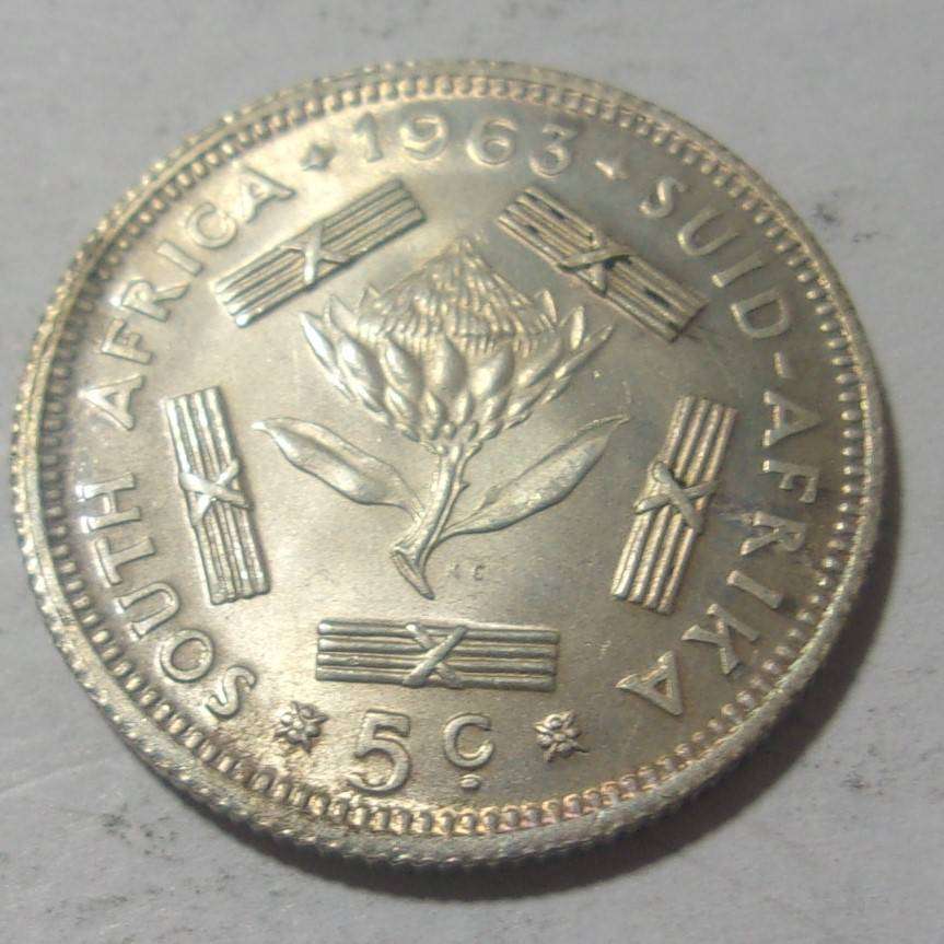 1963 silver South Africa 5 Cents coin - nice coin
