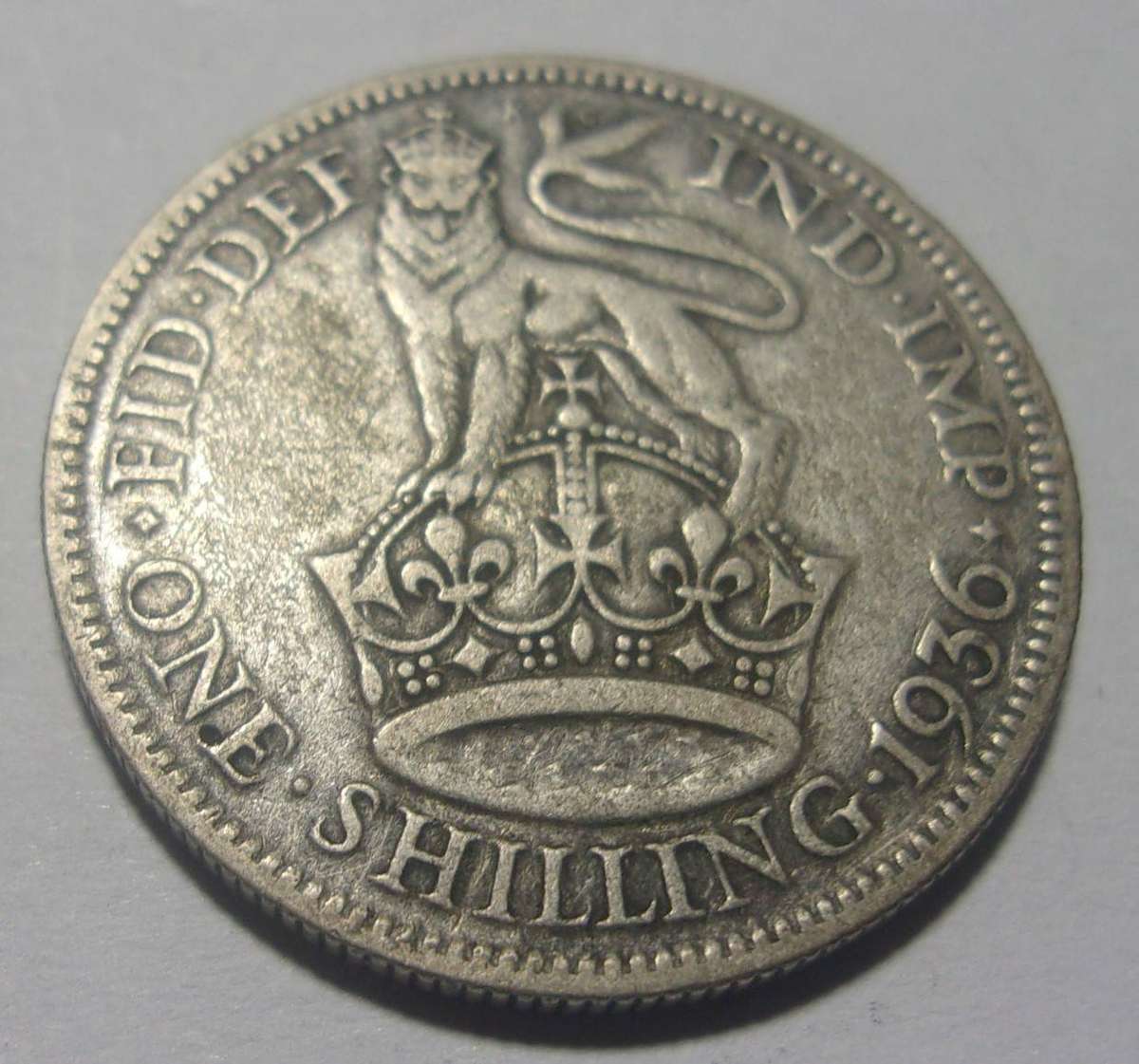 1936 silver British One Shilling coin