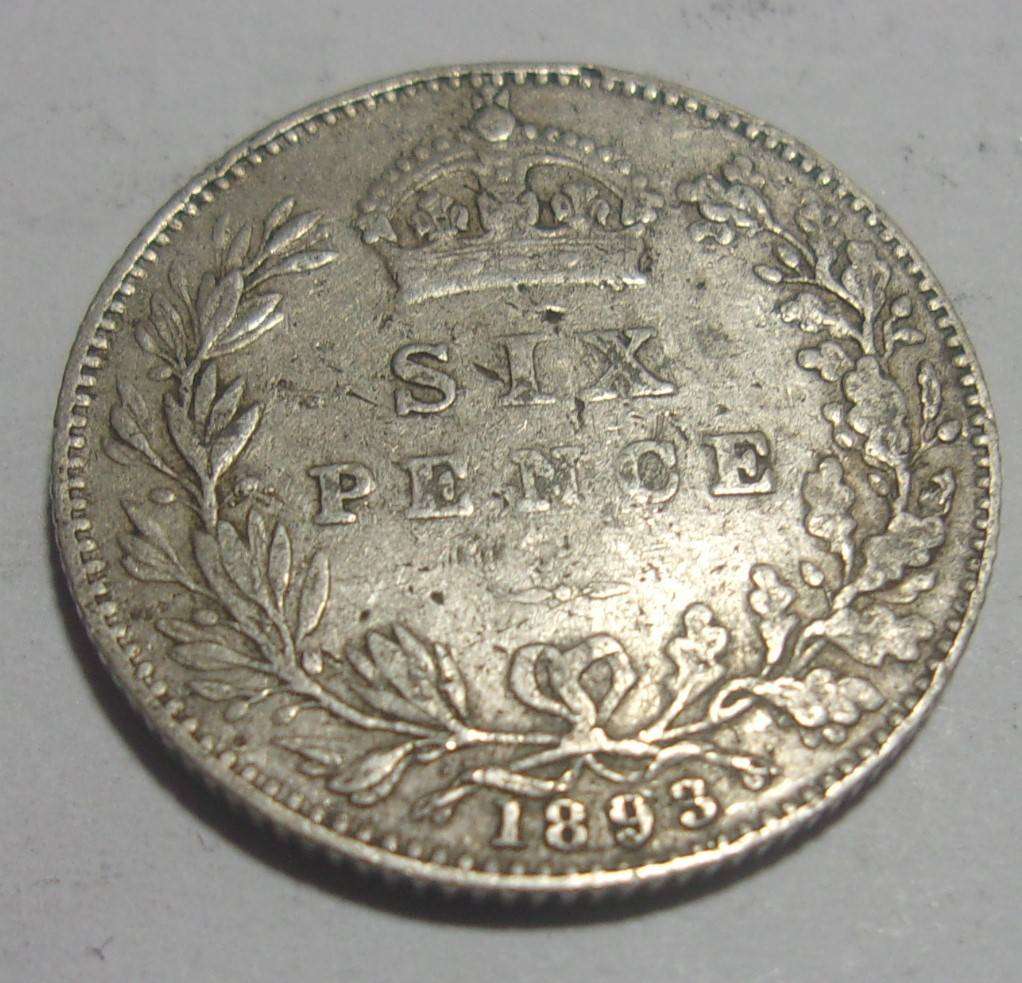 1893 silver British 6 Pence coin - last coin lots