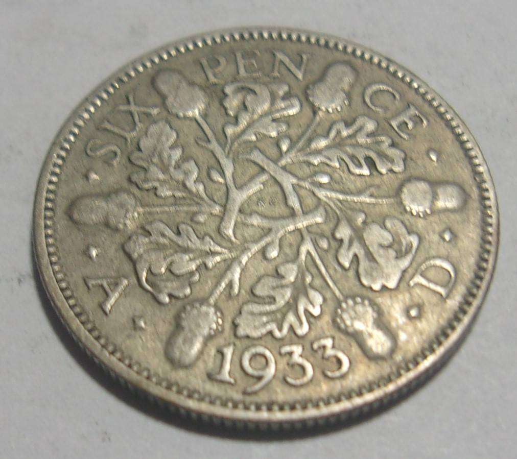 1933 silver British 6 Pence coin - last coin lots