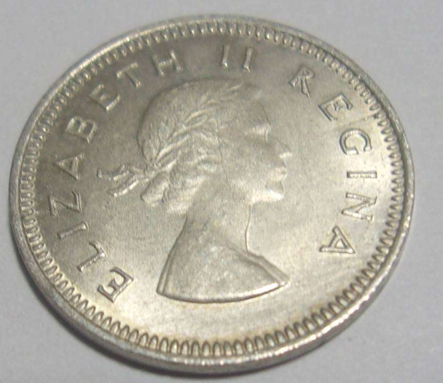 1959 silver South African 3 Pence coin, nice coin - last coin lots