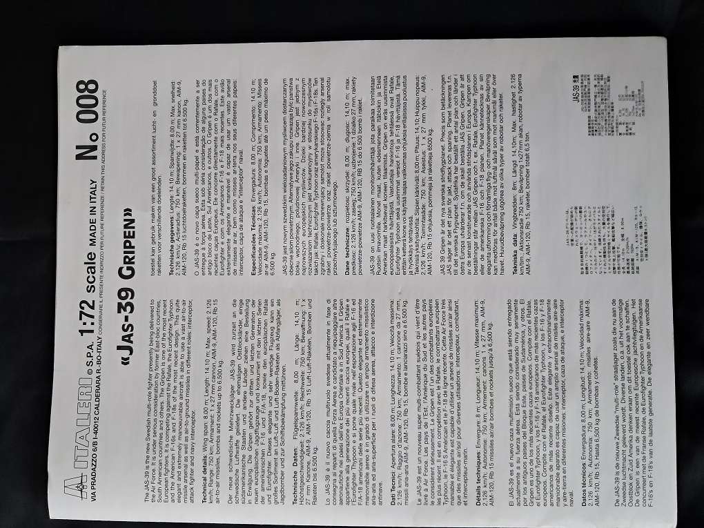 Revell 1:72 scale Junkers & Italeri JAS 39 A Gripen model plane kits for 1 bid