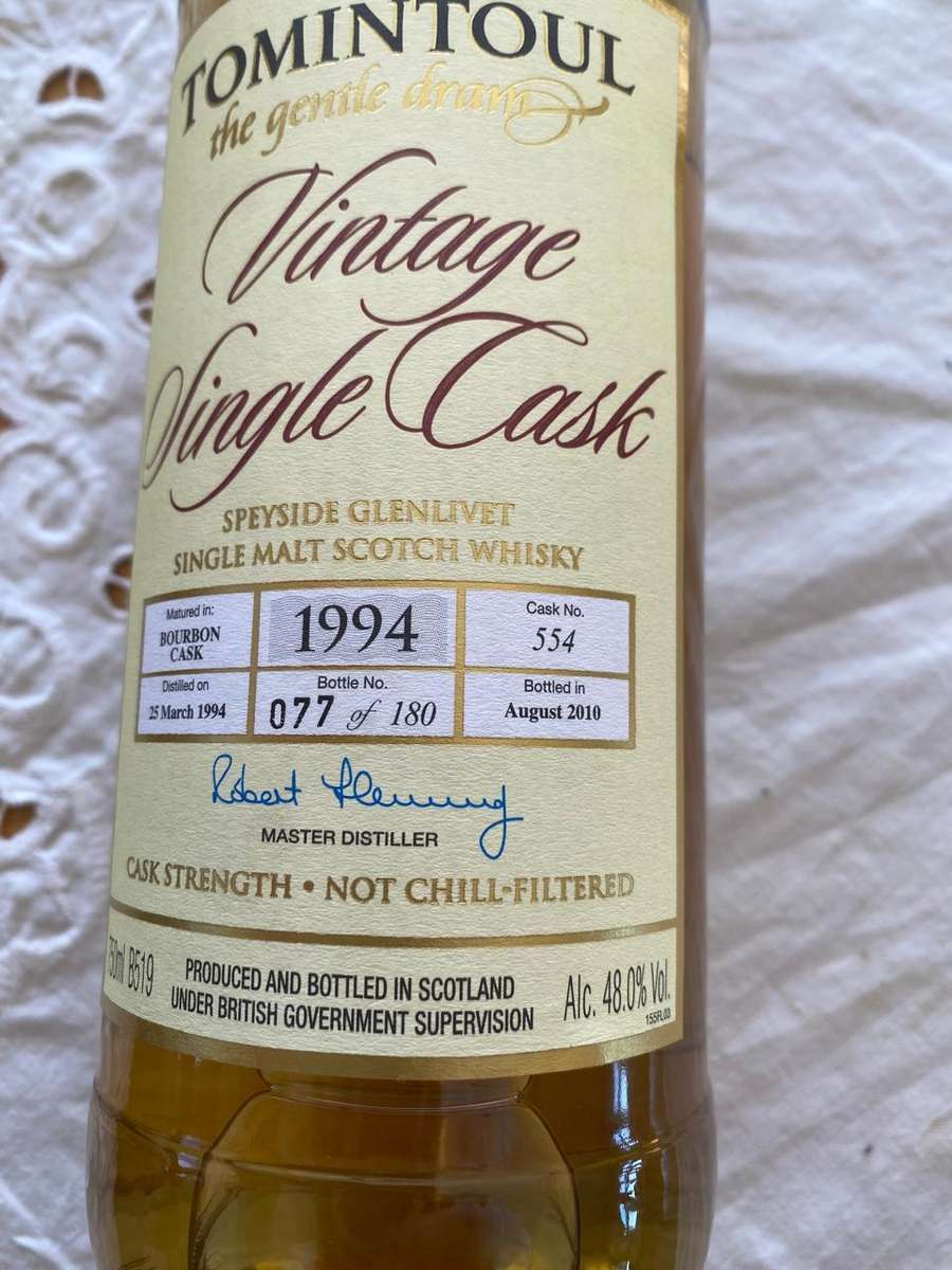 Tomintoul Speyside Glenlivit Single Malt Scotch Whisky 1994.
