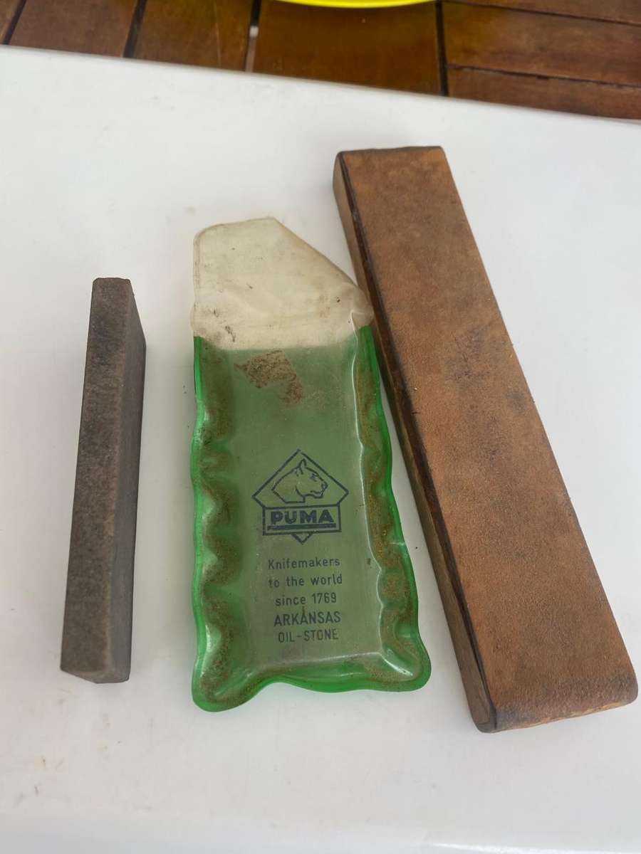 Puma Pocket Arkansas Oilstone plus Pocket Lapping Strop.