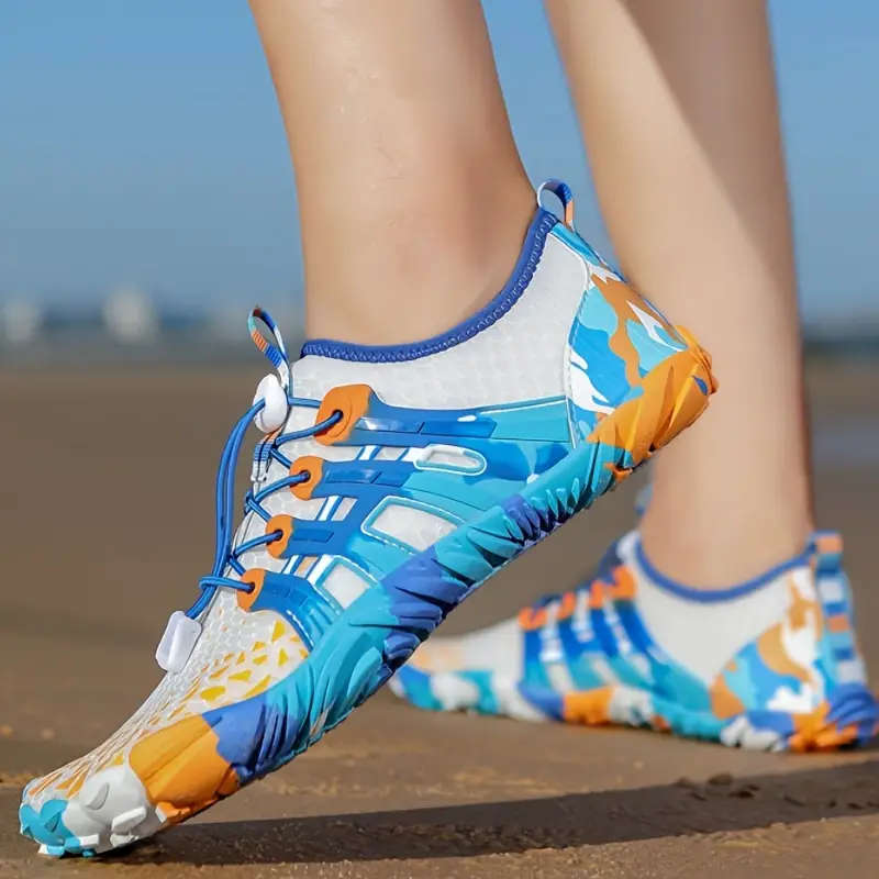 Funky Lightweight barefoot feel Aqua Shoes  Cyan Camo Lace Up Size 6